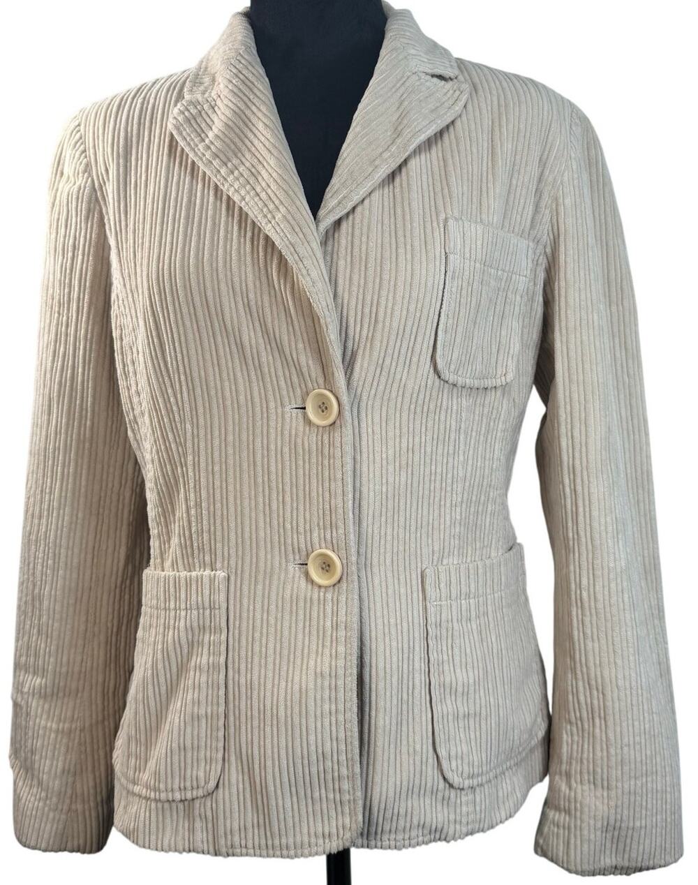 Vintage 2000s Women's 6 Cream Corduroy Blazer Jacket Lined 2 Button
